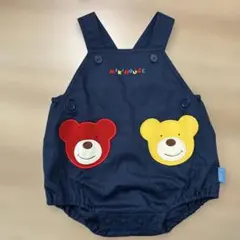 ミキハウス　ダルマオール　レトロ　ネイビー クマ　刺繍　T85-G12
