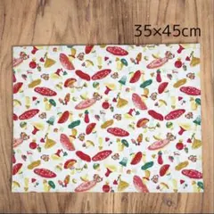 ＊きのこだらけ(生成り赤)ランチョンマット35×45cm ランチクロス/ナプキンのサムネイル