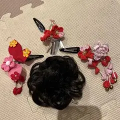 和装髪飾り3点セット 赤 ピンク　七五三　三歳さん