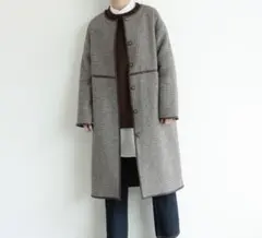 Aunt Marie's チェックパイピングロングコート