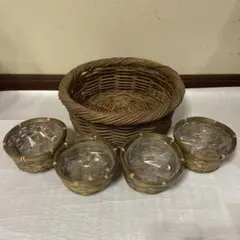 カゴバスケット 5点セット 籠 小物入れ 収納 レトロ