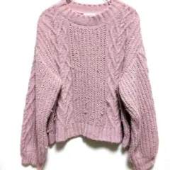 Re-J＆SUPURE ケーブル編みニット ピンク ボリューム袖 ダメージ有