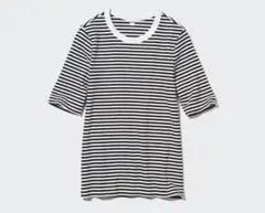 ユニクロ　リブボーダークルーネックT（5分袖）