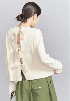 美品　BEAUTY＆YOUTHオーガンジーリボン2WAYリブニットトップス