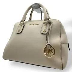 マイケルコース ハンドバッグ 腕掛け レザー アイボリー系 金具ロゴ チャーム