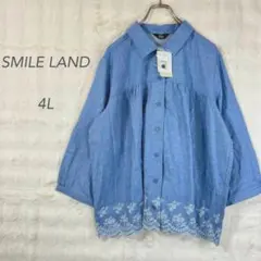大きいサイズ4L/新品/スマイルランド/デニムシャツ/花柄刺繍/大人かわいい