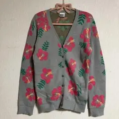 RODEO CROWNS ハイビスカス柄 Vネック ニットカーディガン グレー