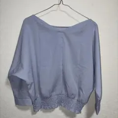裾シャーリング 長袖ブラウス ブルーグレー M