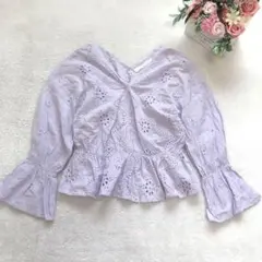 レイカズン 長袖ブラウス レディース トップス スカラップ刺繍 シンプル 可愛い