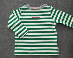美品　ミキハウス　ボーダーカットソー　90　長袖Tシャツ　ロンT　グリーン　緑