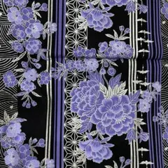 シーチング 和柄 紫花柄 綿生地 日本製 約112cm 1m