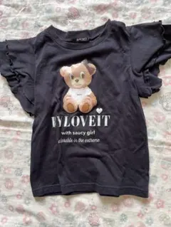 byLOVEiT ベアプリント フリル袖 Tシャツ ブラック　女の子120のサムネイル