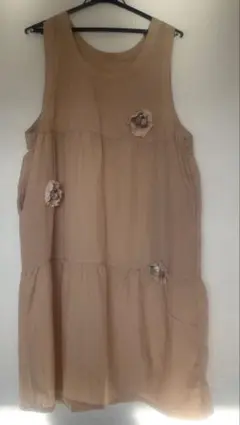 ピンクベージュ フラワーモチーフ ナイロンエプロン