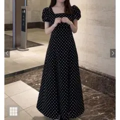 ドット柄バルーンスリーブフレアワンピース