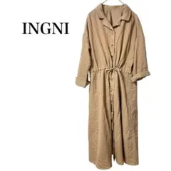 イング　ワンピース　シャツ　ベージュ　ロング　Ｍ　サイズ 薄め　カジュアル　紐