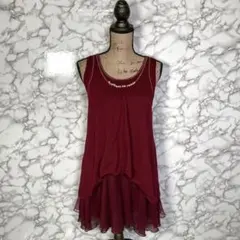 axes femme　（M）　ビジューノースリーブワンピースドレス　えんじ