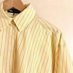 ZARA イエロー ストライプ オーバーサイズ　シャツ M