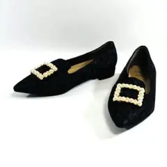 オデットエオディール　ポインテッドトゥ　レース　パール　24.0　黒