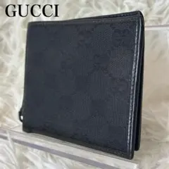 グッチ 二つ折り財布 GG柄 キャンバス レザー シェリーライン シルバー金具