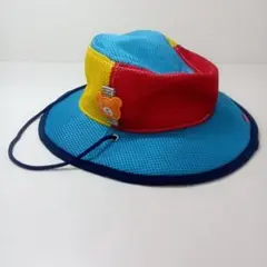 【佐146】ミキハウスホットビスケッツ水色/レッド/イエロークマ刺繍キッズハットのサムネイル