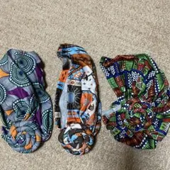 新品　3個入り　抽象模様 スカーフ オレンジ 青柄　ターバン　ヘアーアクセサリー
