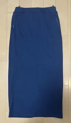 ローリーズファーム　リブタイトスカート　ロング　ナロー　ウエストゴム　青　フリー