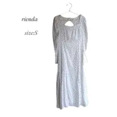 [新品] rienda ホワイトドット柄 マキシワンピース パフスリーブ デート