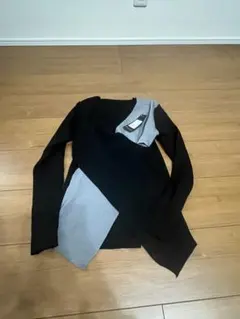 アシンメトリー ニット長袖トップス 黒とグレー
