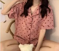 ピンクハート柄ルームウェア　新品　Lサイズ　半袖　半ズボン