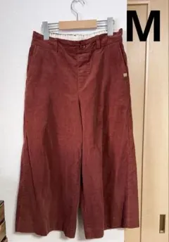 レディース　ガウチョパンツ　コーデュロイ　赤茶　えんじ色　ウエストゴム　M
