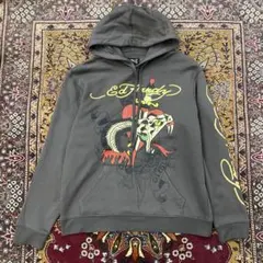 現行 y2k エドハーディー スカル プリント プルオーバー パーカー フーディ
