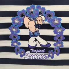 【POPEYE 】ストライプコットンTシャツ 白/紺 半袖　Мサイズのサムネイル