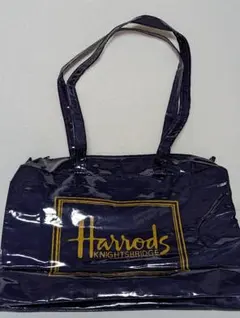 Harrods PVCトートバッグ ネイビー✕ゴールドロゴ