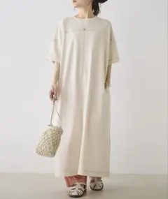 ※本日限定価格！ オーガニックコットン配色ステッチ ハーフスリーブワンピース