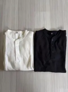 UNIQLO ワッフルヘンリーネックT 2枚セット 白 黒