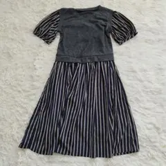 半袖の異素材ドッキングワンピース　春服