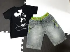 ミッキーマウス Tシャツ デニムハーフパンツ セット