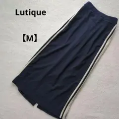 Lutique ナロースカート ジャージ素材 横ライン スリット ネイビー Мのサムネイル