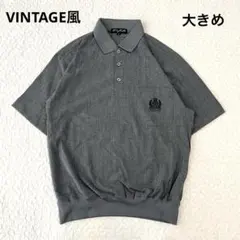 半袖ポロシャツ　刺繍ロゴ グレー L レトロデザイン　ゆるだぼ　大きめのサムネイル