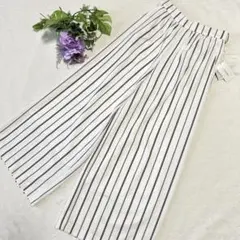【イング】ストライプ柄ワイドパンツ　ウエスト背面ゴム　タグ付き未使用品　M