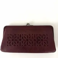 genten ゲンテン カットワーク がま口長財布 ワインレッド フラワー 