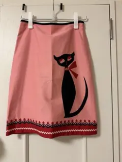 猫モチーフ　膝丈スカート ピンク