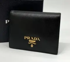 ⭐️ 新型 美品 プラダ サフィアーノ メタル コンパクト 折り財布 ブラック