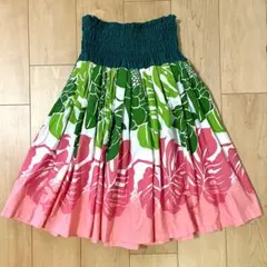 フラダンス パウ パウスカート モンステラ柄 ピンク グリーン 67cm