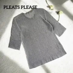 【美品】プリーツ プリーズ プリーツカットソー　五分袖　グレー　サイズ03