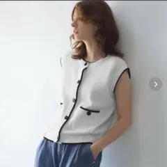 配色クロス編みニットベスト【洗える】