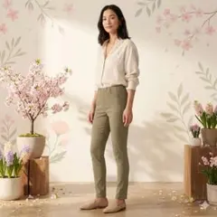 【快適！美脚】楽ちんウエストゴム ストレッチスキニーパンツ カーキ/プチプラ