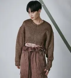 ブラウン クロップドニットパーカー