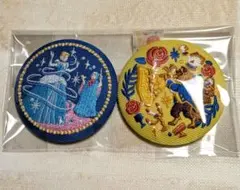 ディズニー刺繍缶バッジ 　2個セット　シンデレラ　美女と野獣　Biscuit2