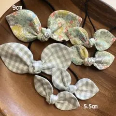 うさみみダブルゴム ヘアゴム 花柄 リバーシブル パープル ピンク